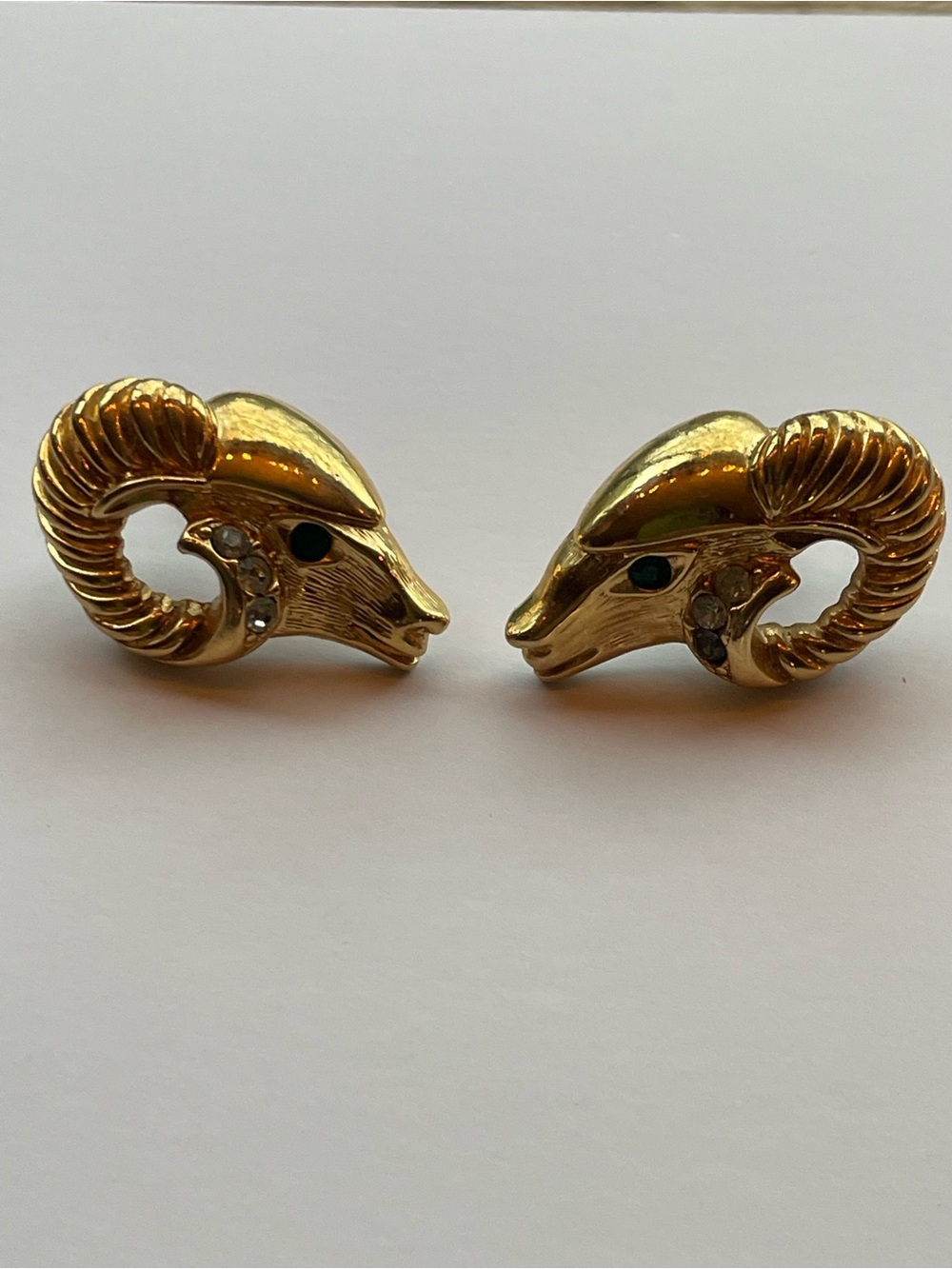 Vintage Kenneth Jay Lane for Avon Goldtone Pierced Ram Earrings